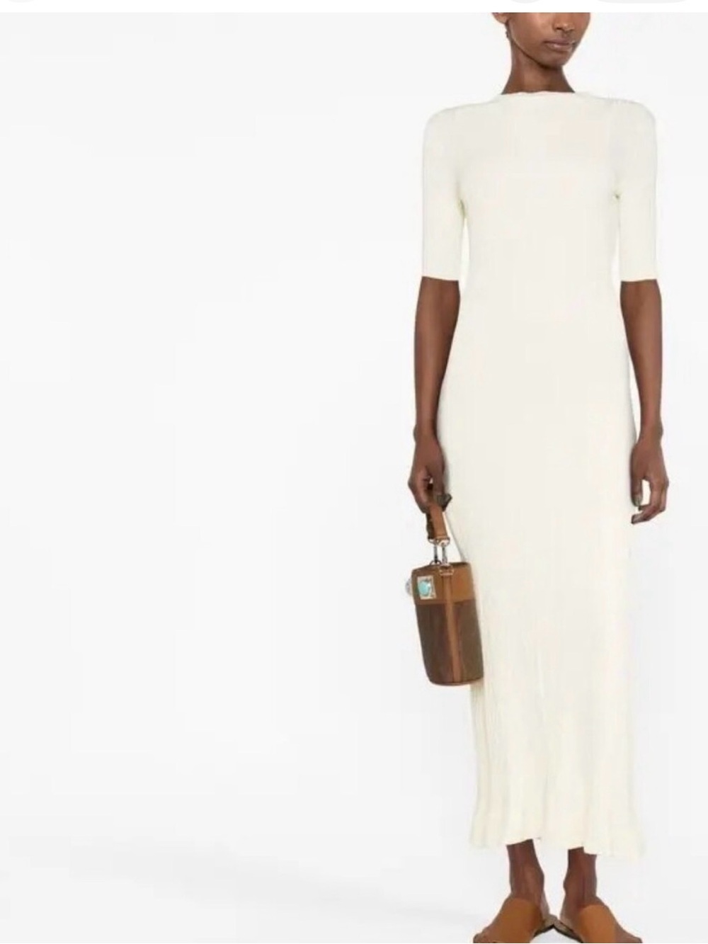 Maje Cream Ribbed Knit Maxi Dress